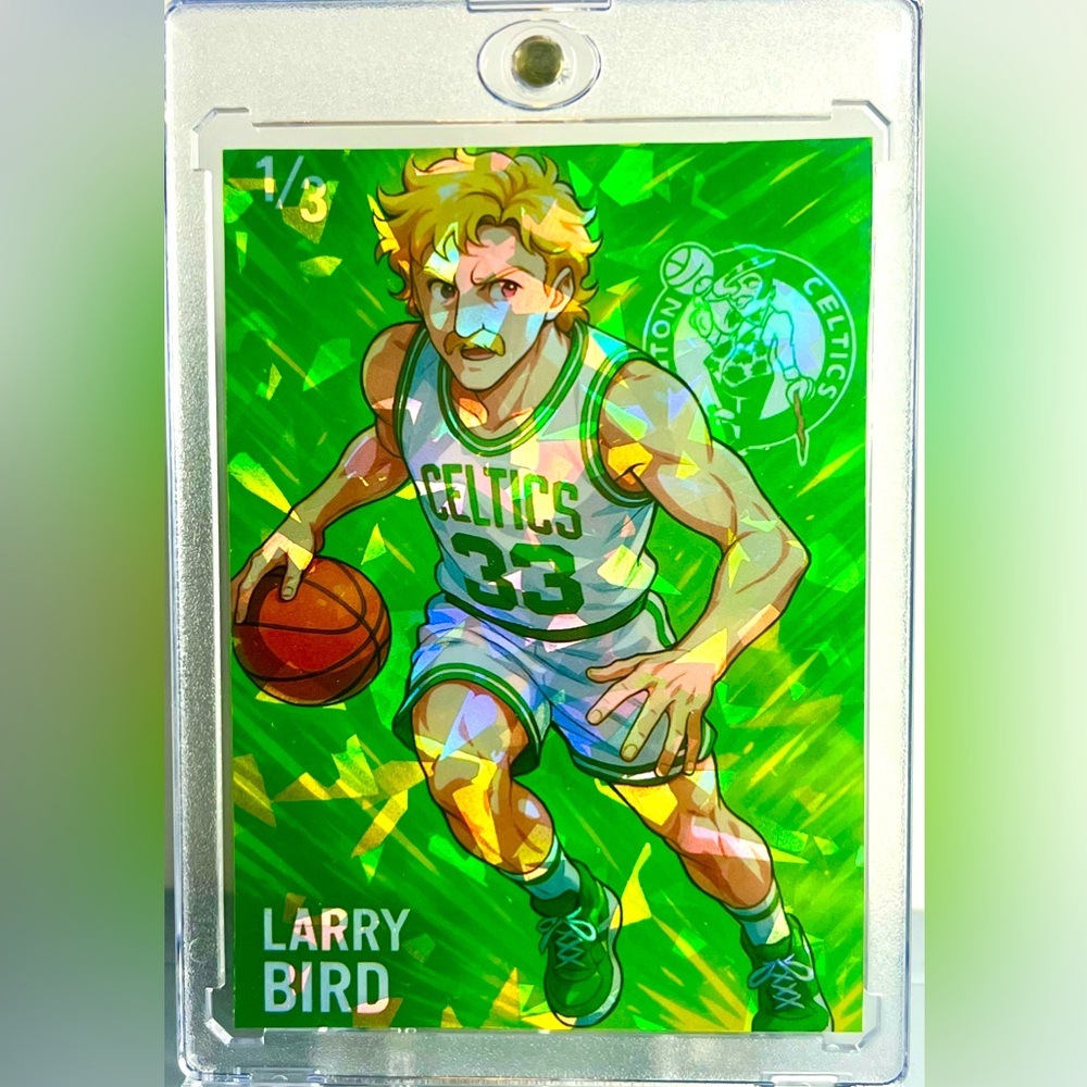 Larry Bird 1/3 SP Cracked Ice Holographic Anime Art   Trading Card 918 Customs